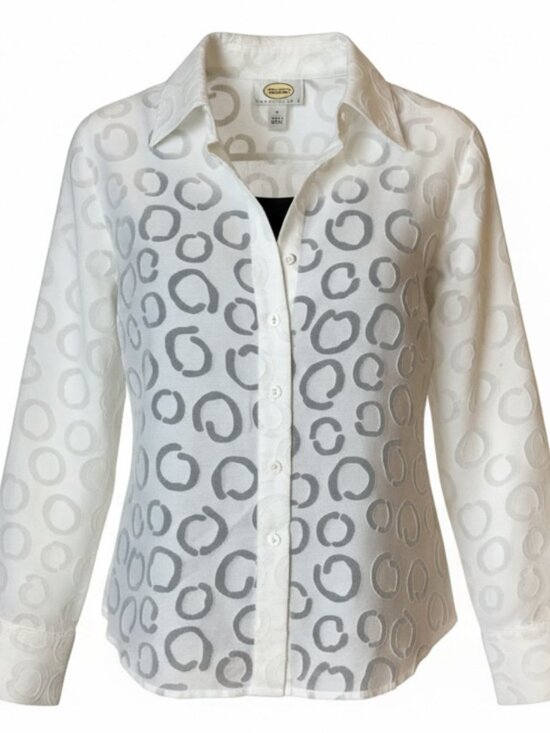Talbots Tops - Talbots Women's White Mesh Cutout Pattern Shirt Size 8 Petites Button‎ Up,